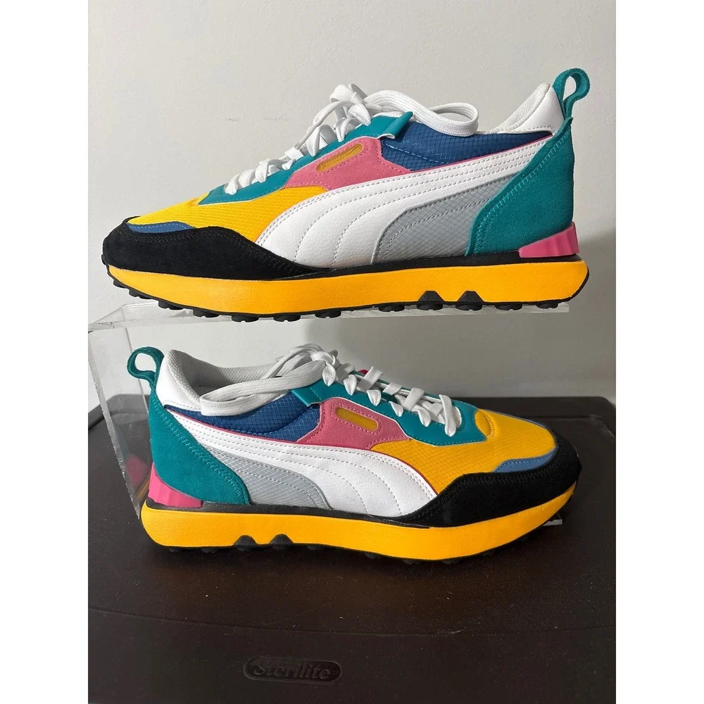PUMA Rider FV Future Vintage Sz 12 Sneakers Yellow Green Pink Men's Retro Vibes